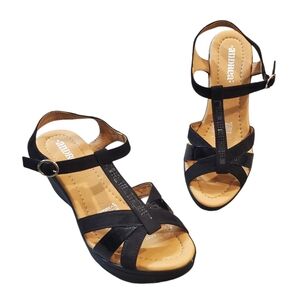 Andrea Wedge Sandals Womens Size 7 Black Velvet Strappy Rhinestones Detail